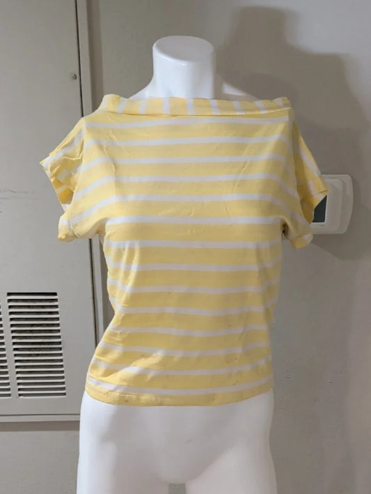 Vintage Freddie's Of Pinewood Striped Off-Shoulder Yellow & White Top Retro M