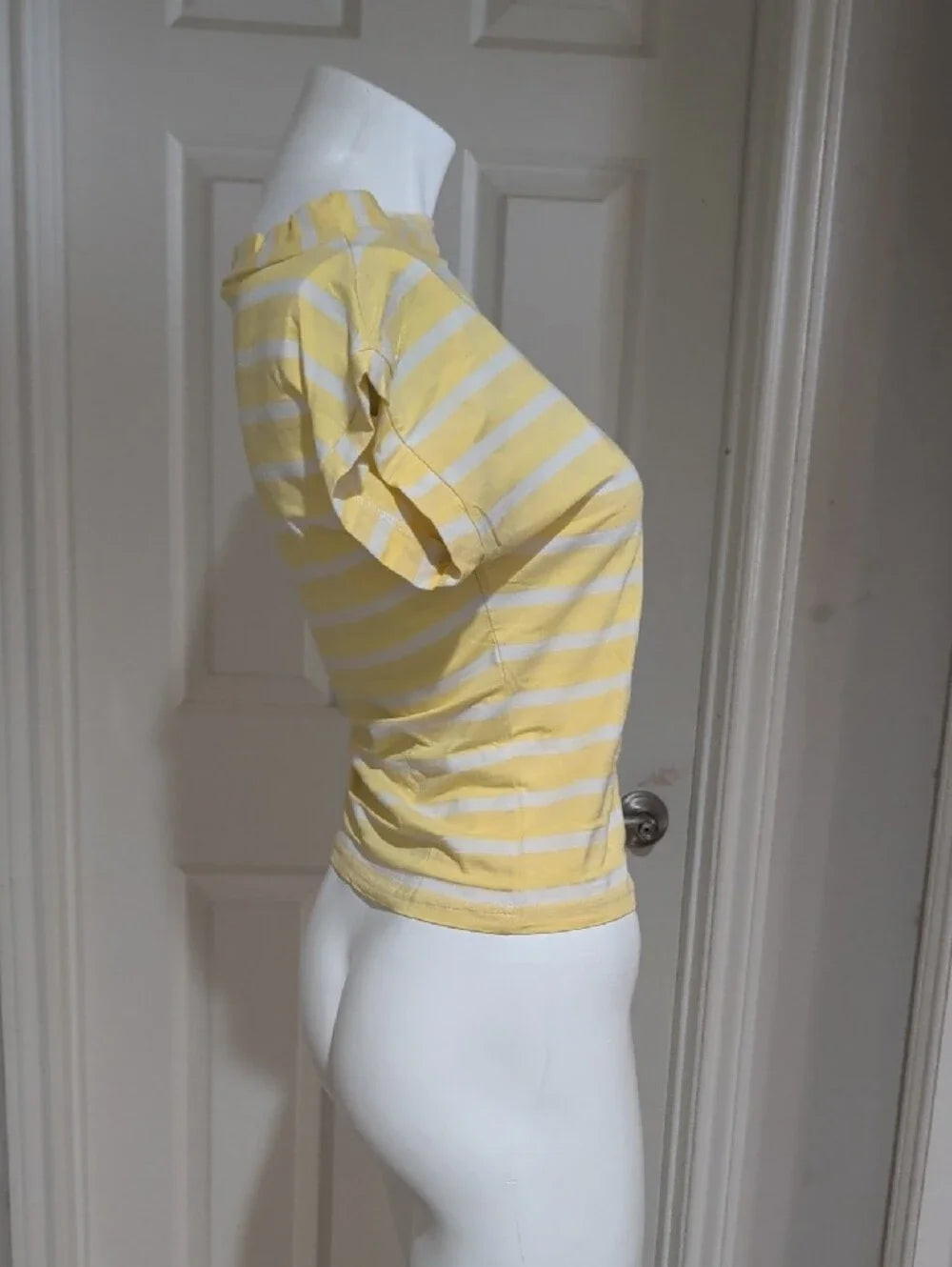 Vintage Freddie's Of Pinewood Striped Off-Shoulder Yellow & White Top Retro M