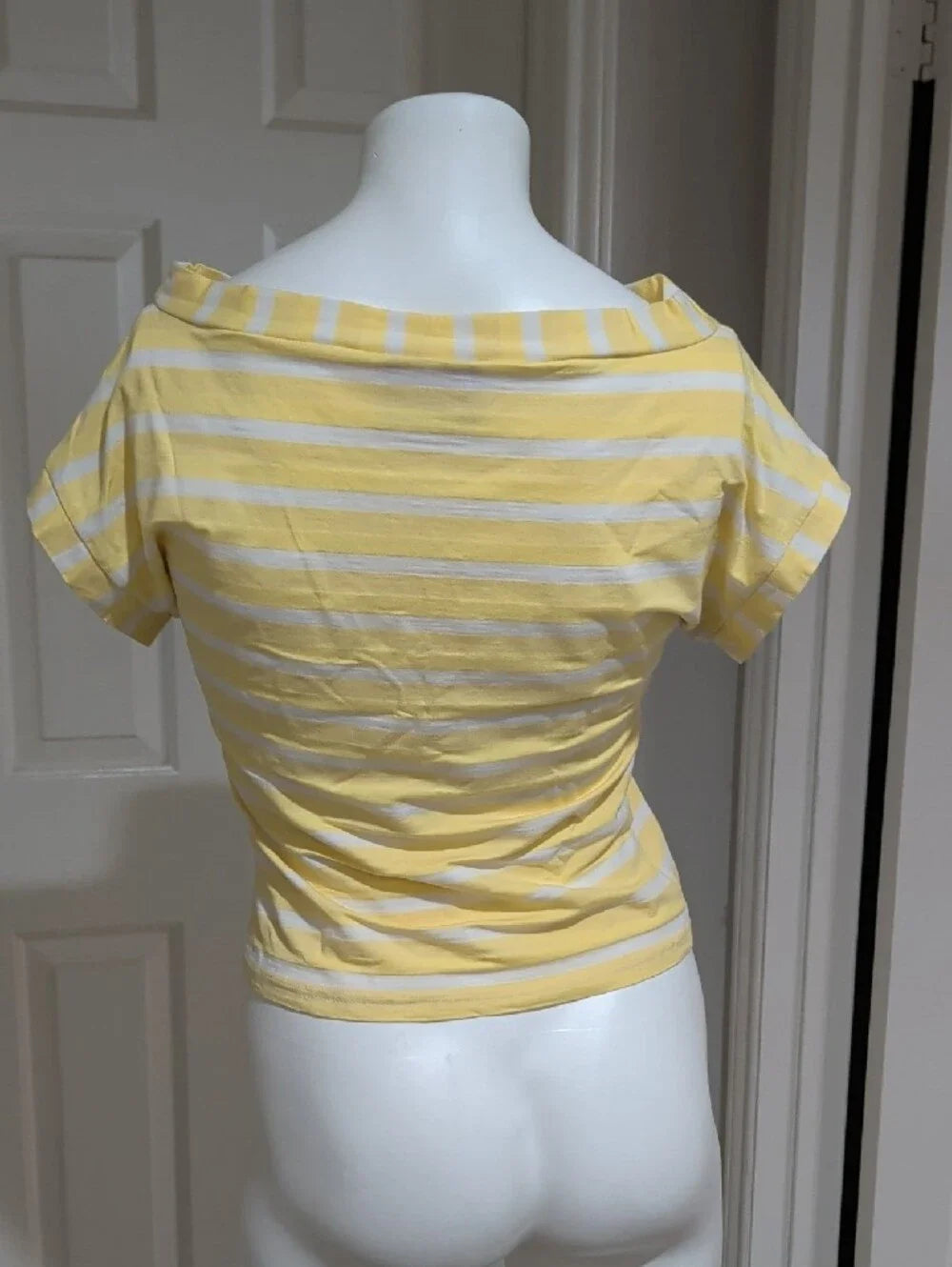 Vintage Freddie's Of Pinewood Striped Off-Shoulder Yellow & White Top Retro M