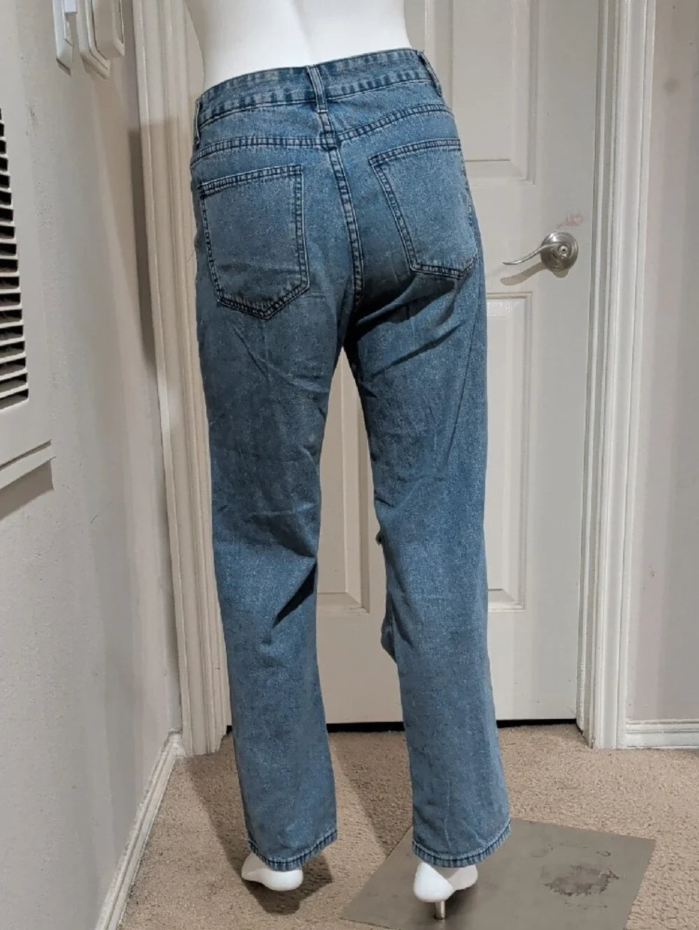 Unbranded Women's Straight Ripped Jeans in Washed Blue Small