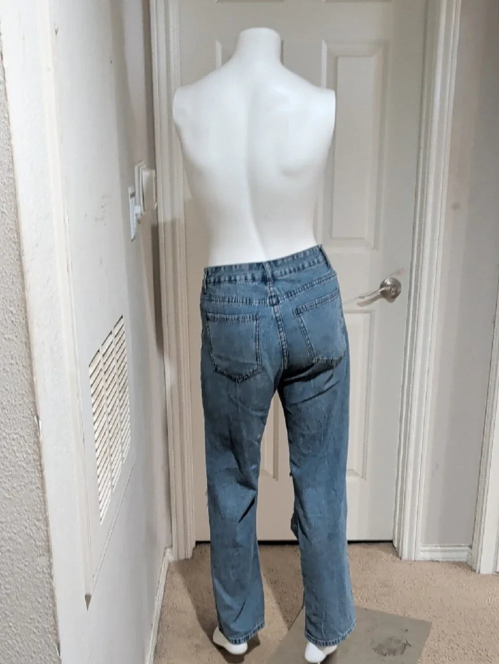 Unbranded Women's Straight Ripped Jeans in Washed Blue Small