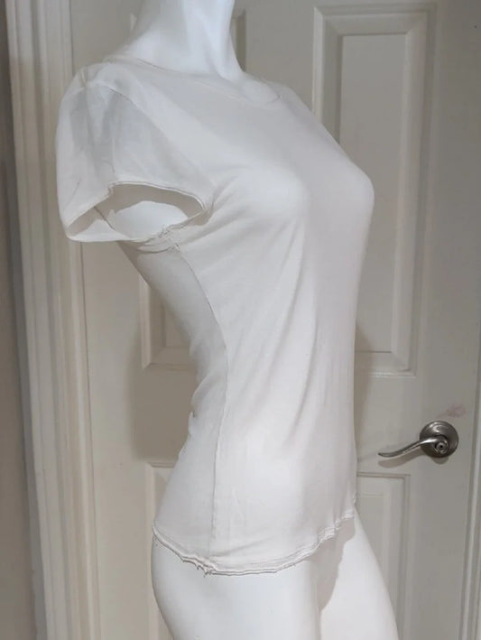 Alice + Olivia White Sheer Tailored Short Sleeve Tee 100% Lyocell Women's M/L