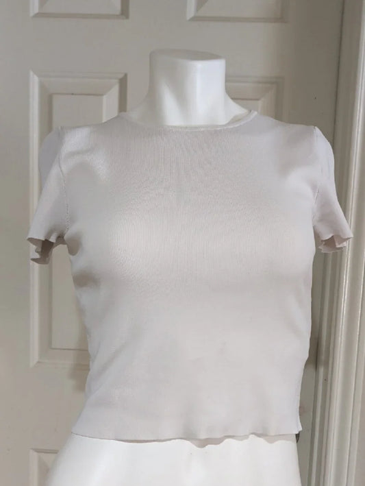 Forever 21 White Finely Ribbed Short Sleeve Cropped Tee Women's Small