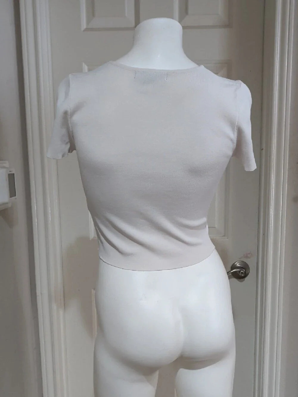 Forever 21 White Finely Ribbed Short Sleeve Cropped Tee Women's Small