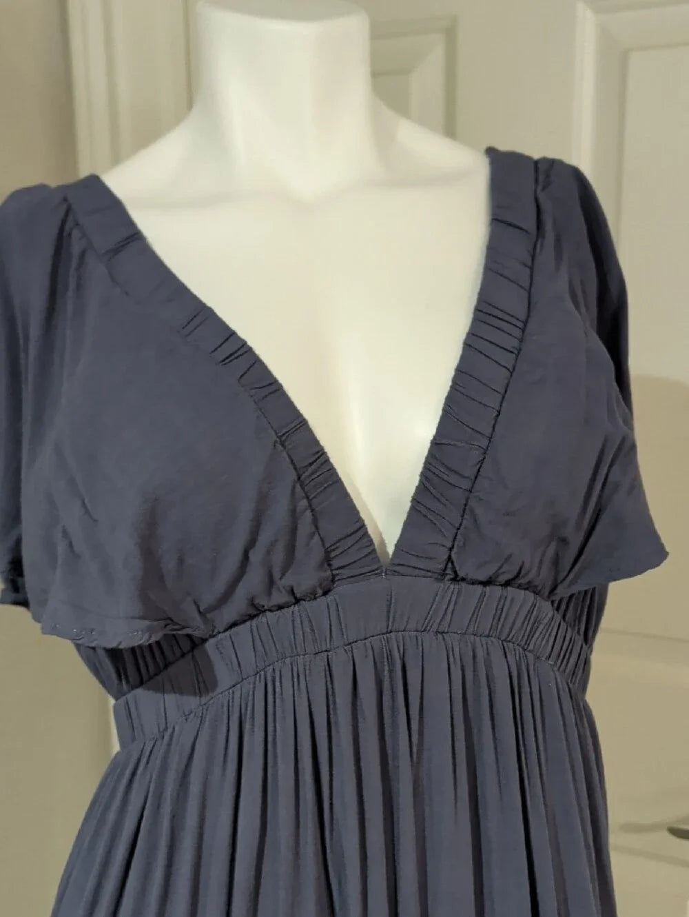 Wishlist Apparel Women's Deep V Tiered Maxi Dress in Slate Blue Medium