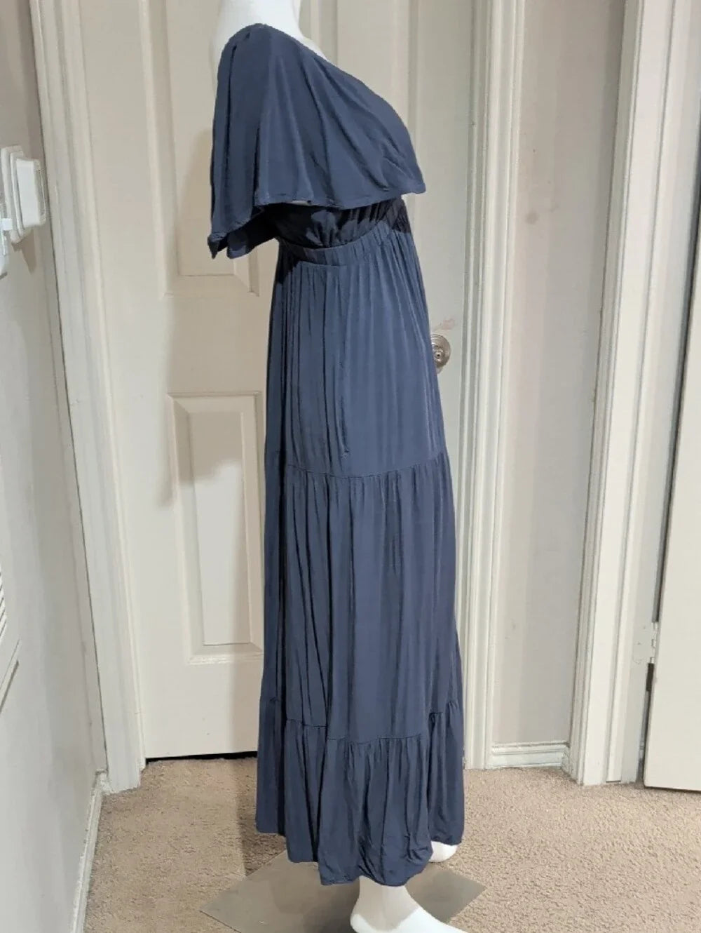Wishlist Apparel Women's Deep V Tiered Maxi Dress in Slate Blue Medium