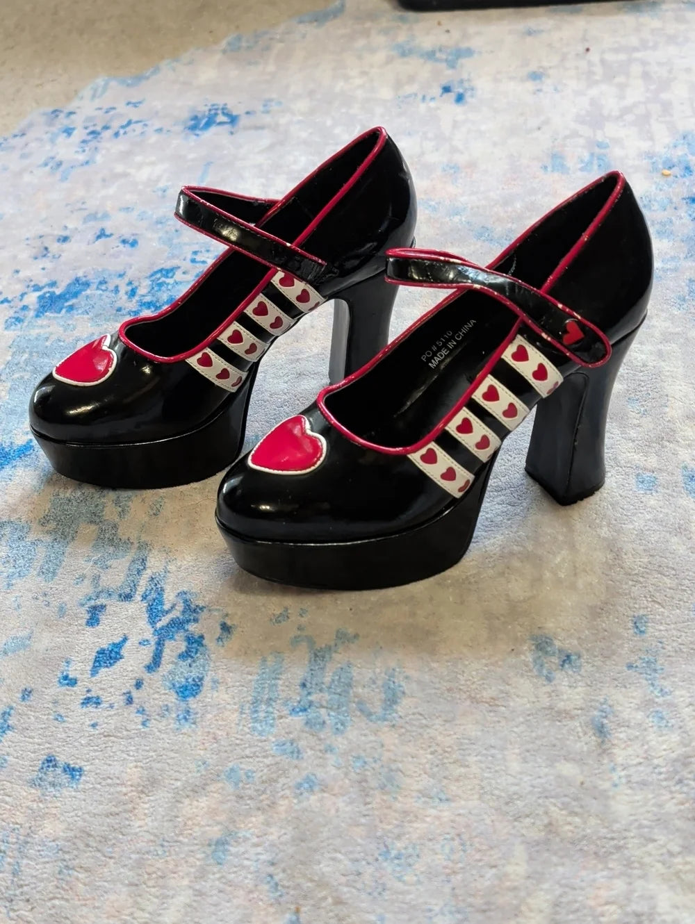Funtasma Black and Pink Heart Mary Jane Queen Platform Heels Women's 7