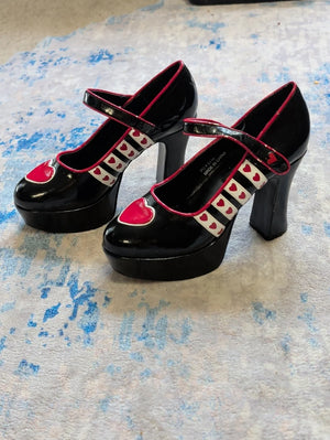 Funtasma Black and Pink Heart Mary Jane Queen Platform Heels Women's 7