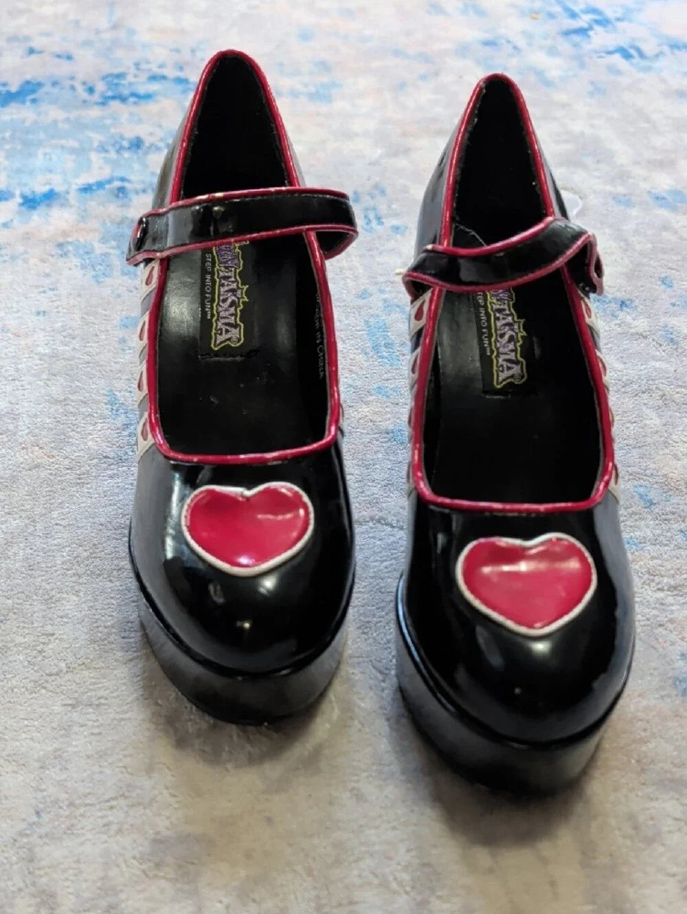 Funtasma Black and Pink Heart Mary Jane Queen Platform Heels Women's 7