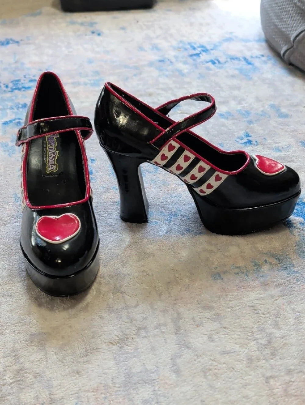 Funtasma Black and Pink Heart Mary Jane Queen Platform Heels Women's 7