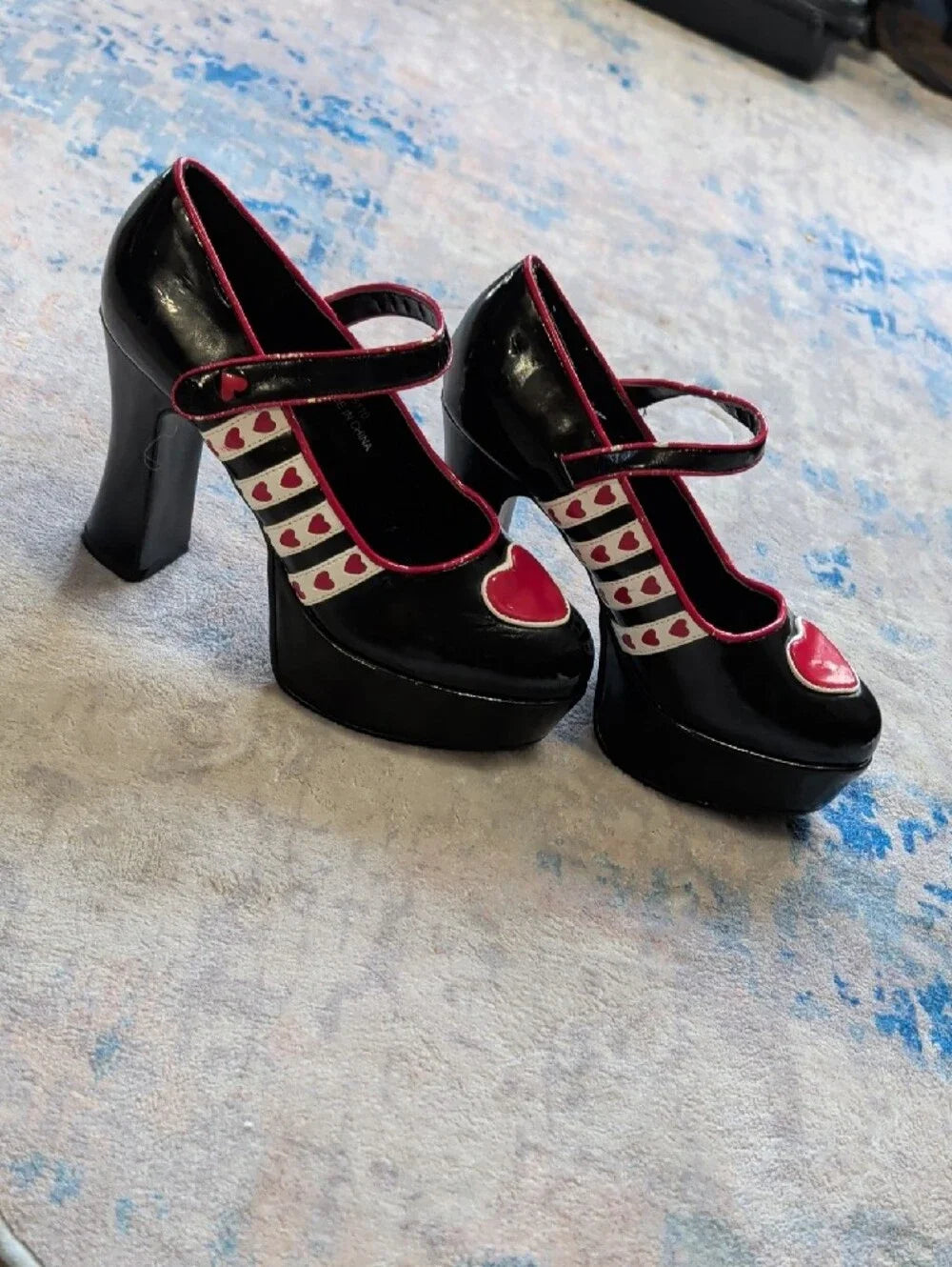 Funtasma Black and Pink Heart Mary Jane Queen Platform Heels Women's 7