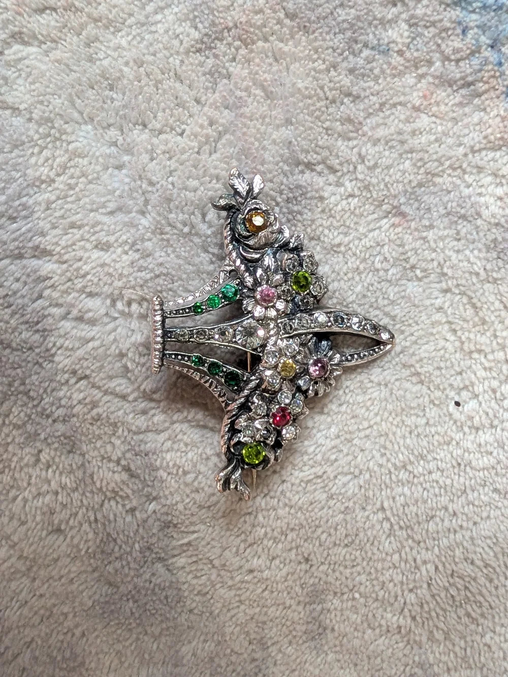 Vintage Edwardian Silver Coloured Paste Giardinetti Brooch
