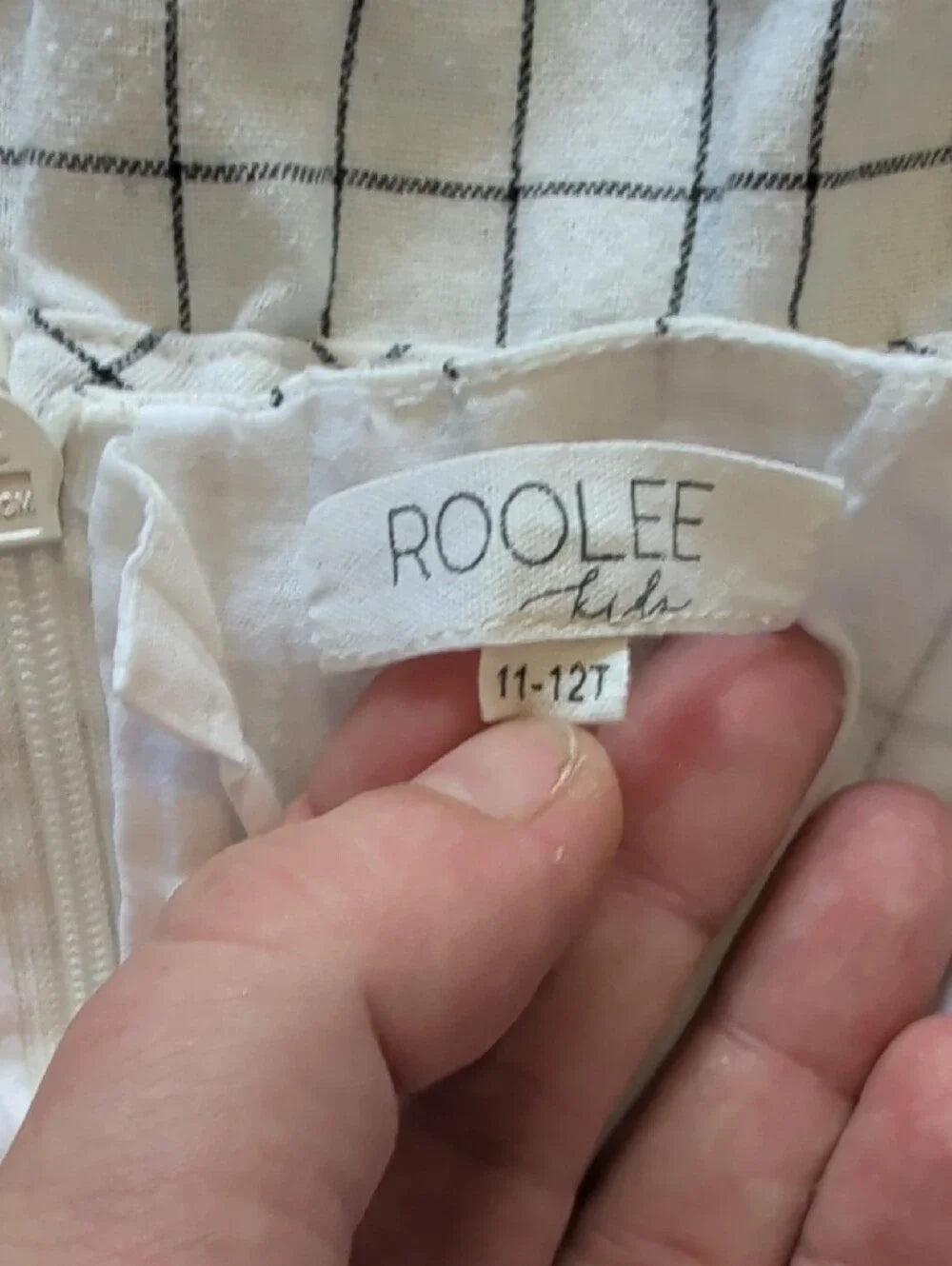 Roolee Kids White Grid Short Sleeve Drawstring Waist Dress Girls 11-12T/Large