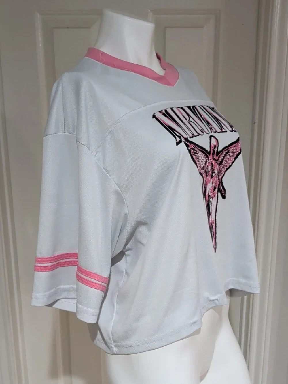 NIRVANA White Cropped Tee with Pink Graphic and Trim Women's XL