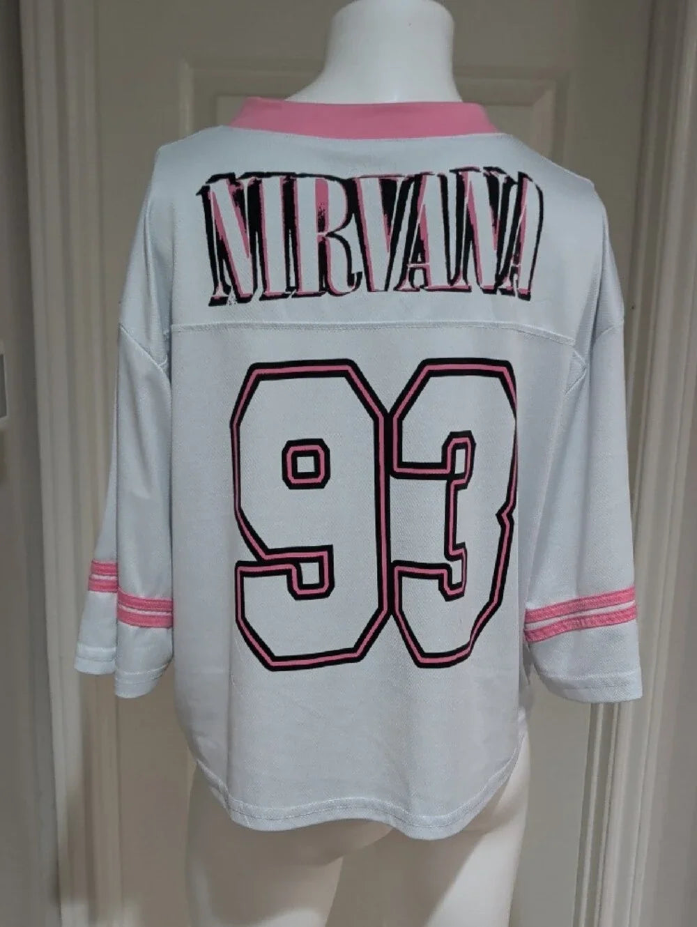 NIRVANA White Cropped Tee with Pink Graphic and Trim Women's XL