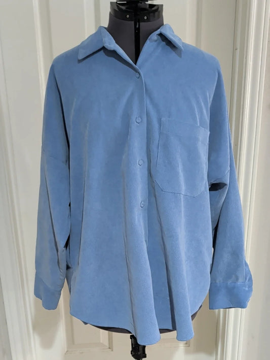 Zara Men’s Sky Blue Corduroy Button-Down Shirt Men's Large