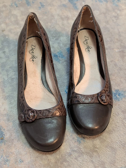 VTG 1980's Dexter Brown Leather Round-Toe Flats w/ Buckle Trim Women's 7W Handmade