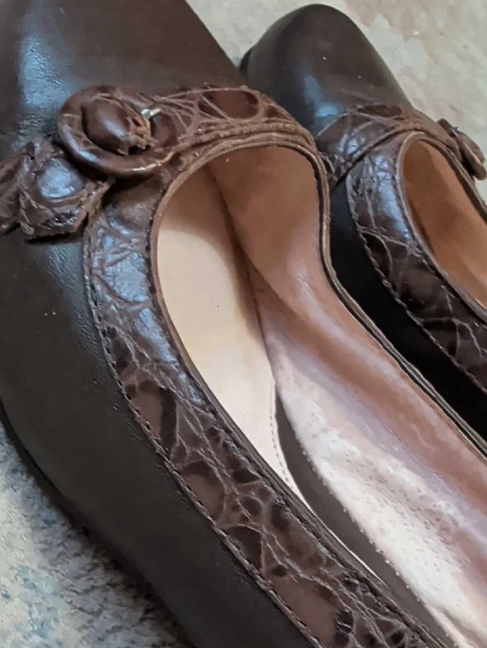 VTG 1980's Dexter Brown Leather Round-Toe Flats w/ Buckle Trim Women's 7W Handmade