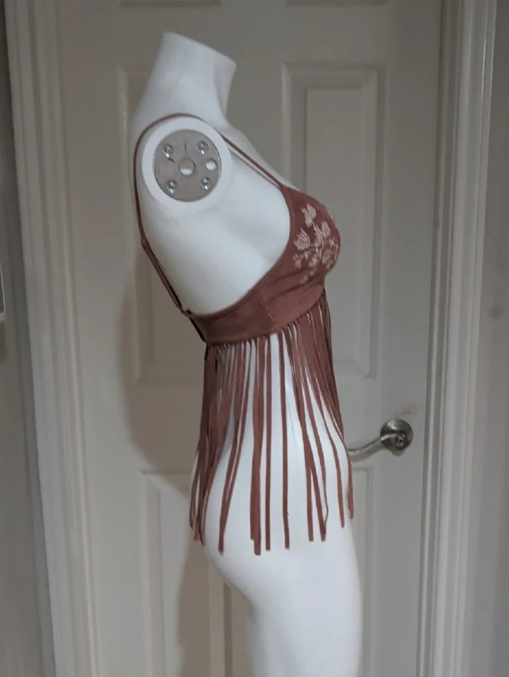 Forever 21 Mauve Fringed Embroidered Spaghetti Strap Crop Top Women's Small