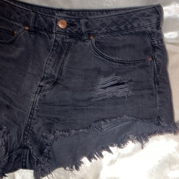 Divided Black Frayed Distressed Black Denim Women Shorts Size 8