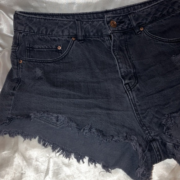Divided Black Frayed Distressed Black Denim Women Shorts Size 8