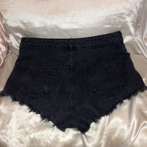 Divided Black Frayed Distressed Black Denim Women Shorts Size 8