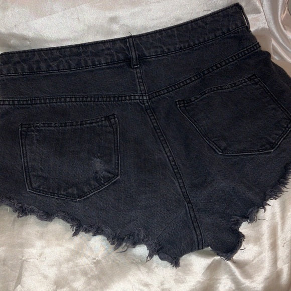 Divided Black Frayed Distressed Black Denim Women Shorts Size 8
