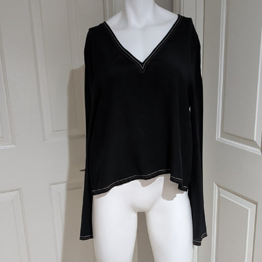 Madewell Elegant Black V-Neck Tie Open Back Women's Top XL
