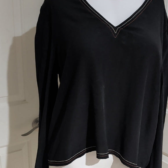 Madewell Elegant Black V-Neck Tie Open Back Women's Top XL
