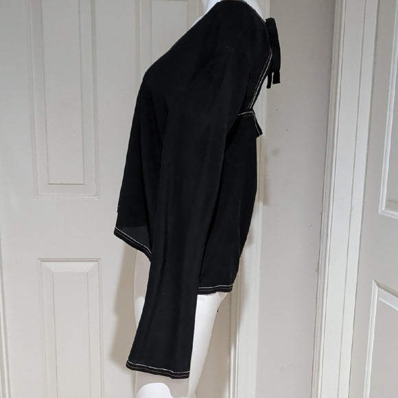 Madewell Elegant Black V-Neck Tie Open Back Women's Top XL