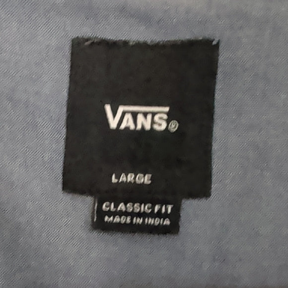 VANS-Mens Short Sleeve Casual Button Down Shirt-Large-Blue-100% Cotton