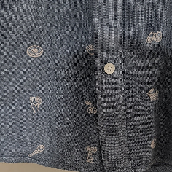 VANS-Mens Short Sleeve Casual Button Down Shirt-Large-Blue-100% Cotton