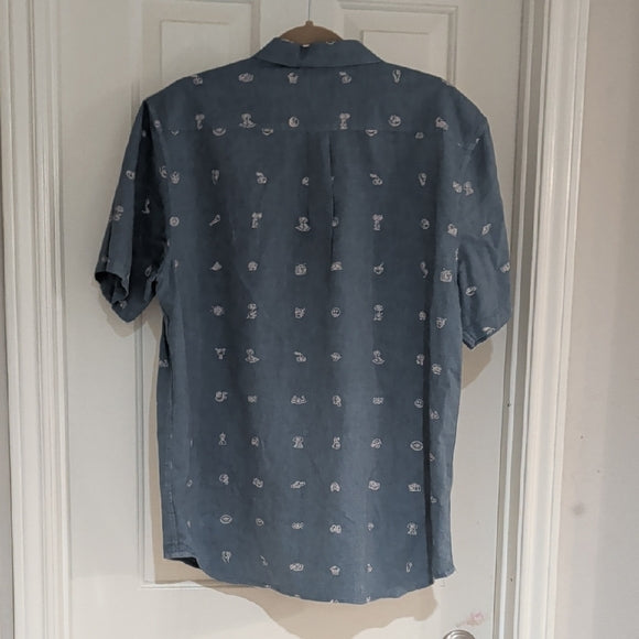 VANS-Mens Short Sleeve Casual Button Down Shirt-Large-Blue-100% Cotton