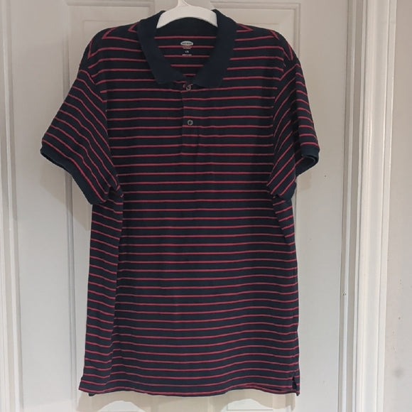 Old Navy Dark Blue and Red Striped Tee Men's Large 100% Cotton
