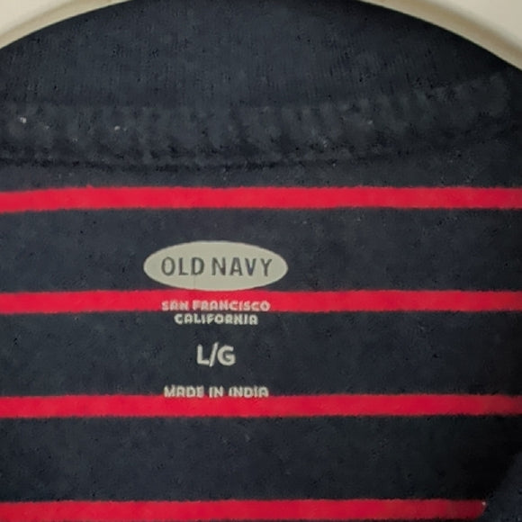 Old Navy Dark Blue and Red Striped Tee Men's Large 100% Cotton