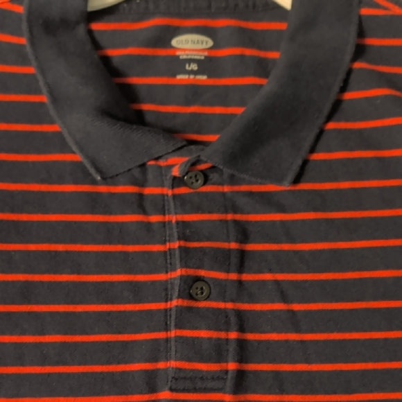 Old Navy Dark Blue and Red Striped Tee Men's Large 100% Cotton