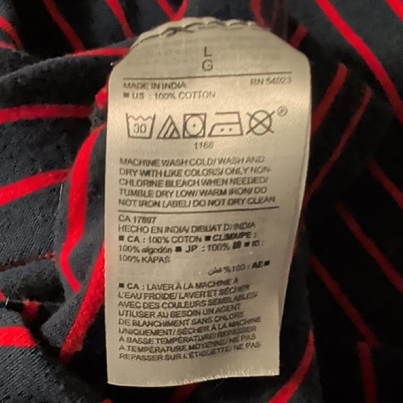 Old Navy Dark Blue and Red Striped Tee Men's Large 100% Cotton