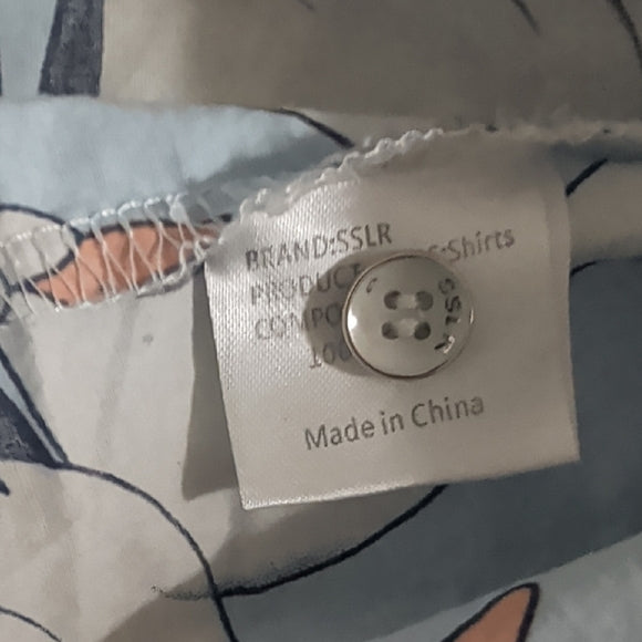 SSLR Men's Colection Swan Pattern Shirt - Light Blue and White L Button-Down