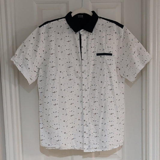 SSLR Men's Colection Luxe Men's Monochrome Patterned Button Down Shirt L