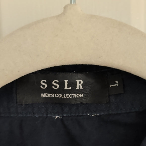 SSLR Men's Colection Luxe Men's Monochrome Patterned Button Down Shirt L