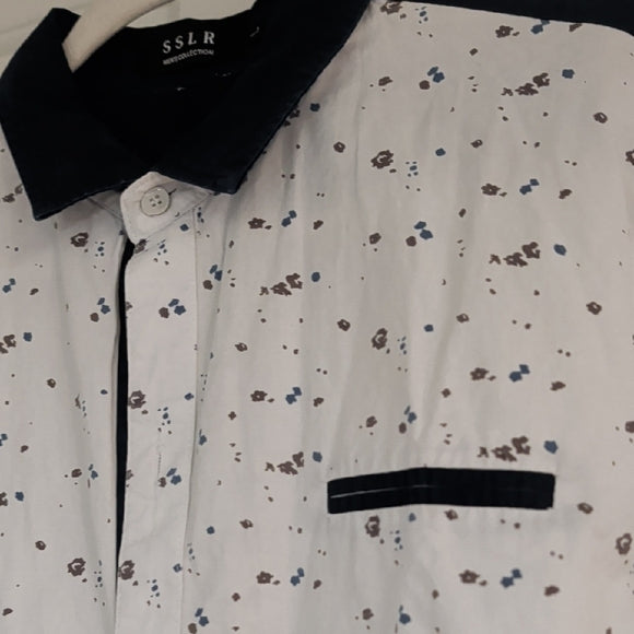 SSLR Men's Colection Luxe Men's Monochrome Patterned Button Down Shirt L