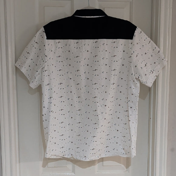 SSLR Men's Colection Luxe Men's Monochrome Patterned Button Down Shirt L