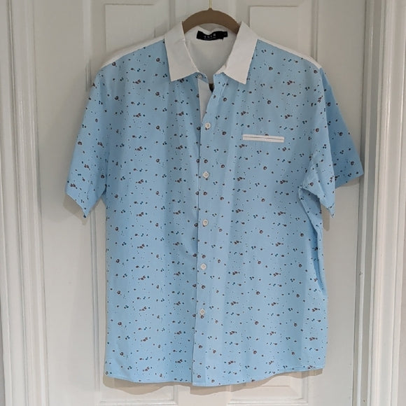 SSLR Men's Collection Sky Blue Printed Button-Down Shirt L