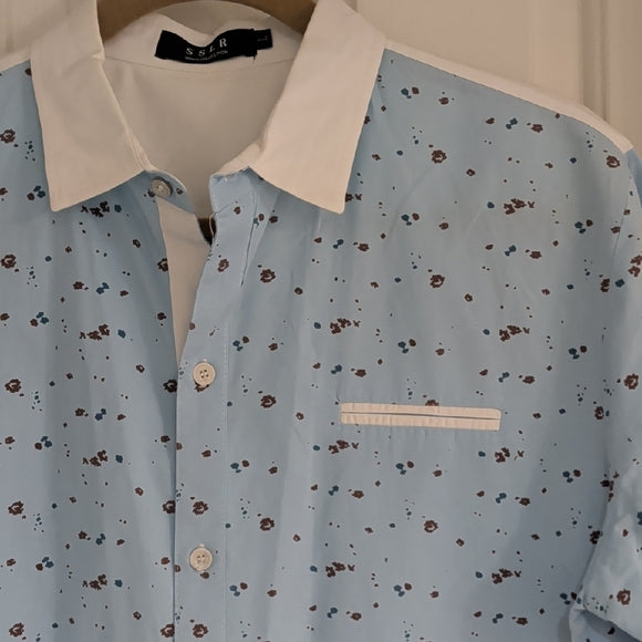 SSLR Men's Collection Sky Blue Printed Button-Down Shirt L