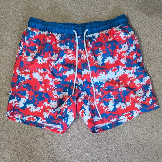 Vibrant Camo Swim Trunks for Men w/ Pockets L