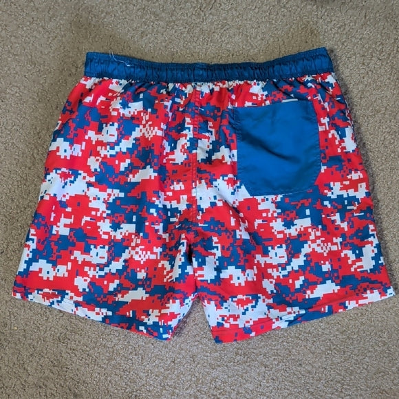 Vibrant Camo Swim Trunks for Men w/ Pockets L