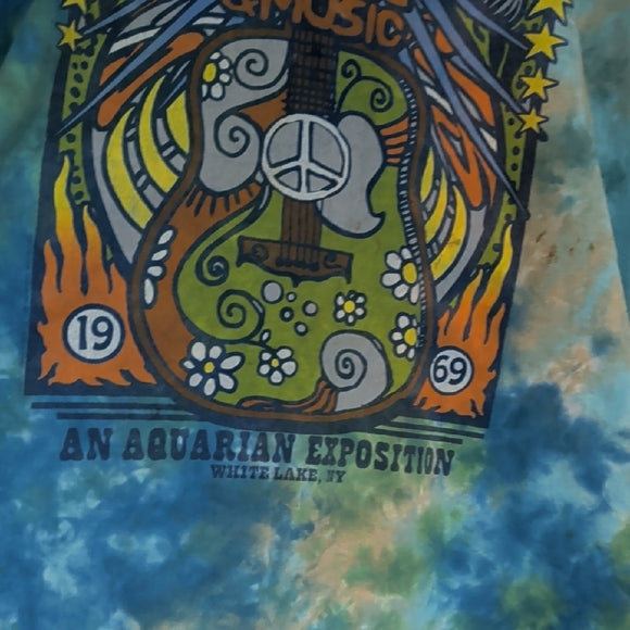 Liquid Blue Green Tie-Dye Tee Woodstock 1969 I size L