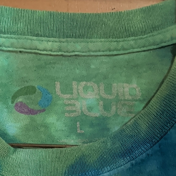 Liquid Blue Green Tie-Dye Tee Woodstock 1969 I size L