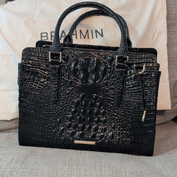 NWT Brahmin Midnight Croc-Embossed Satchel