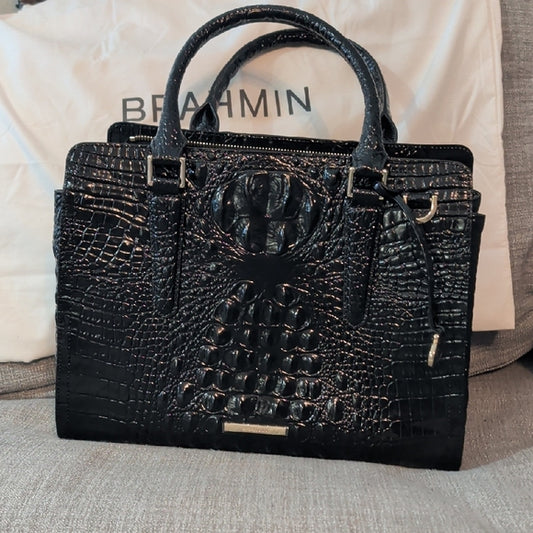 NWT Brahmin Midnight Croc-Embossed Satchel